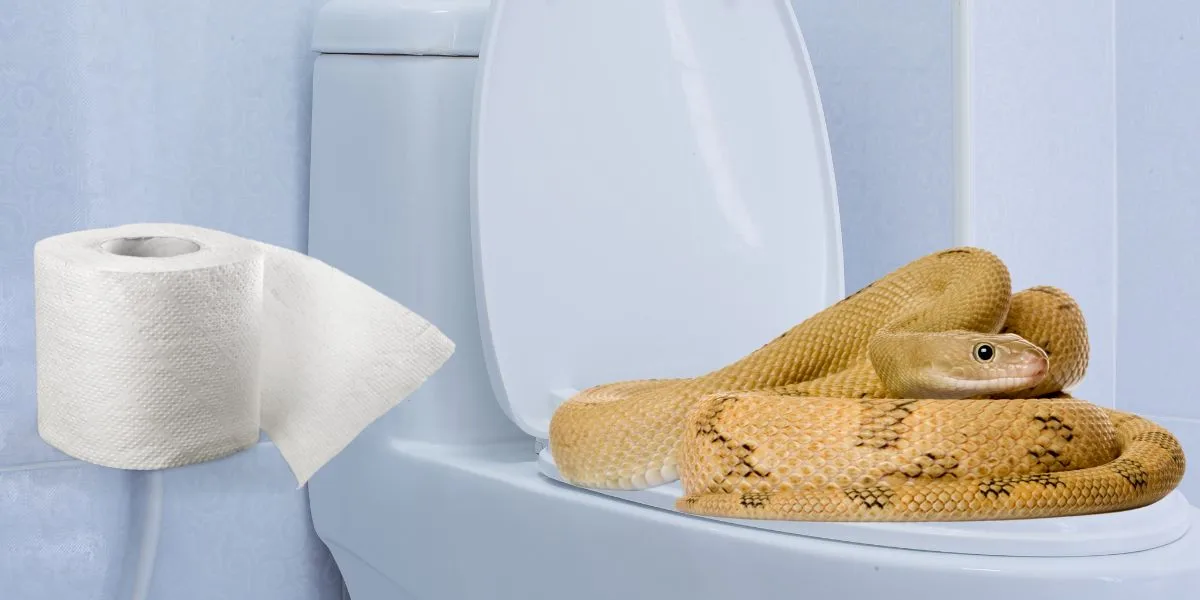 Snake sitting on toilet. Toilet paper in reach - how does a snake poop and pee